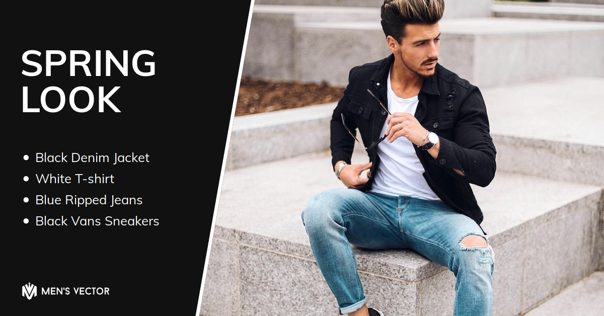 Straat Sluipmoordenaar afgunst Menswear Look: Jacket + Ripped Jeans + Vans Sneakers | MEN'S VECTOR